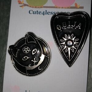 2 Piece Ouija Cat Mystical Pin Set Brooch